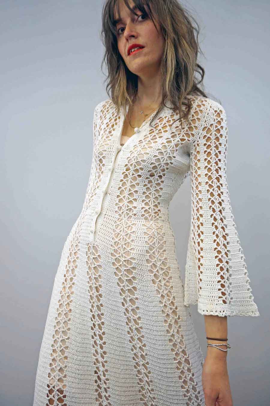 vintage 70s hippie crochet wedding dress